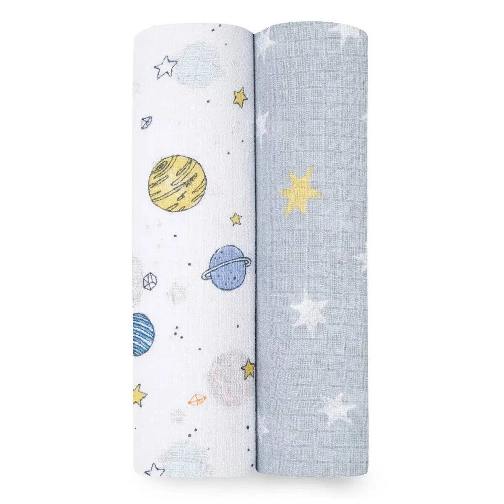 NEW! Aden + Anais Essentials 2-Pack Swaddle Space Cadet 100% Muslin Cotton